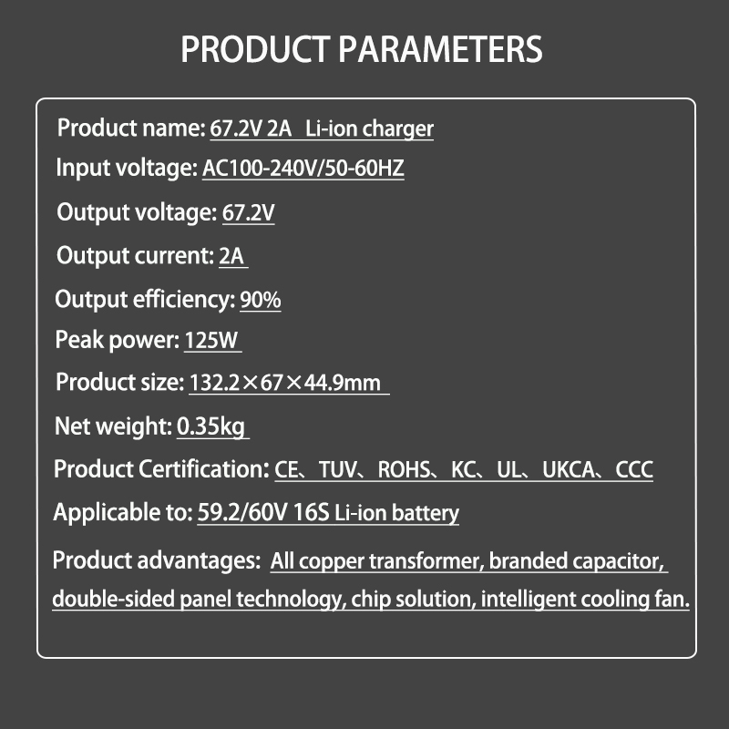 60V 67.2V 2A Charger 16S Li-io - Electric Scooter Charger recension och pris